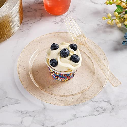 Goodluck 120PCS Gold Glitter Plates with Forks