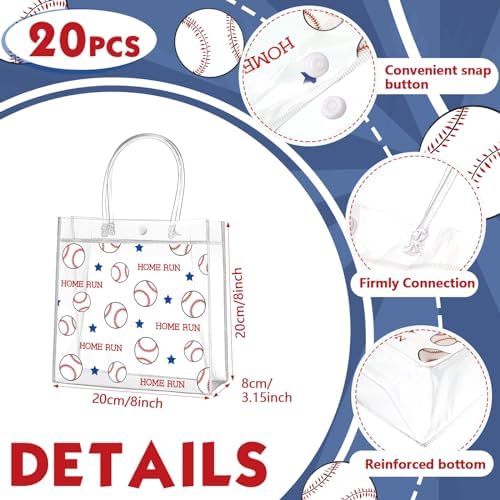 Aliceset 20 Pcs Baseball Clear PVC Gift Bags with Handles