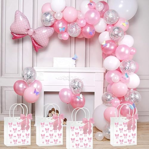 Lyosehy 10 Pcs Pink Bow Clear PVC Gift Bags with Handle Ribbon