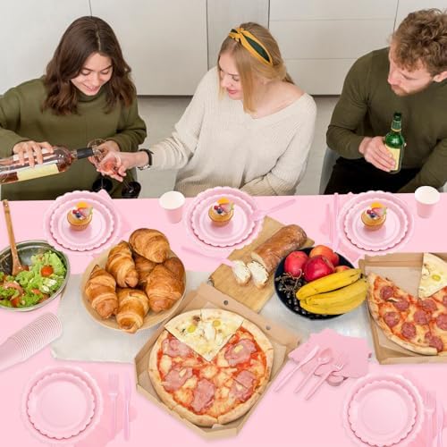 176 Pcs Pink Paper Plates and Napkins Set