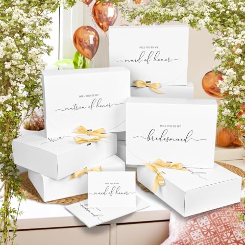 8 Pack Bridesmaid Proposal Boxes with Cards and Ribbons
