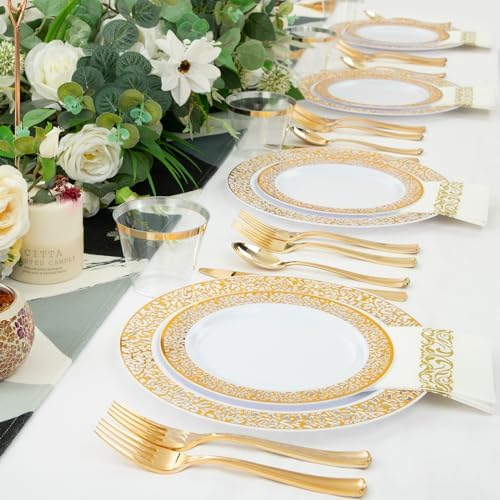 WELLIFE 350Pcs Gold Dinnerware Set for Parties