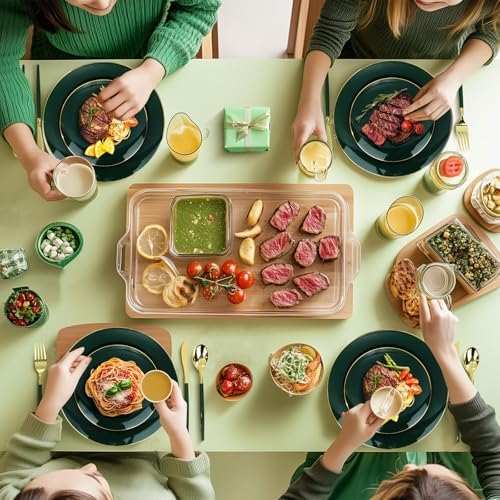 175 Piece Green Gold Plastic Dinnerware Set for Parties