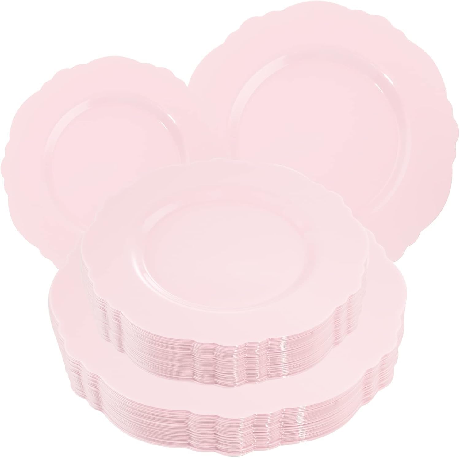 WDF 60pcs Pink Plastic Plates for Weddings and Parties