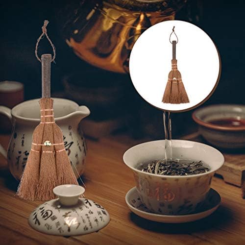 Yardwe Mini Palm Broom for Dining Tables and Countertops Brown 2 Pack
