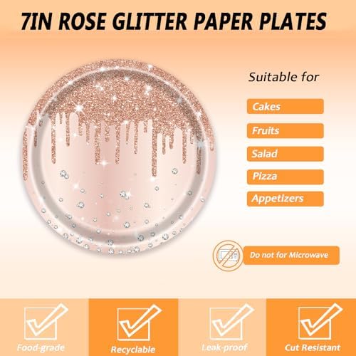 72 Pcs Rose Gold Party Tableware Set for 24 Guests
