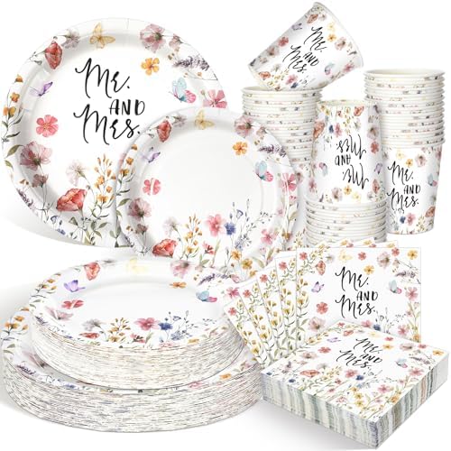 Zhehao 250 Pcs Mr And Mrs Bridal Shower Plates Napkins Set