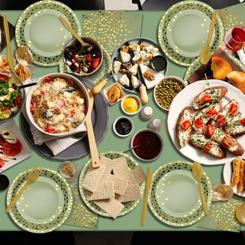 YIDAKO 350pcs Sage Green Plates and Napkins Set