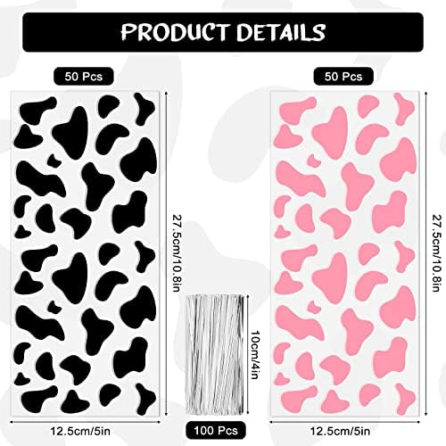 100 Pcs Cow Print Goodie Bags with Twist Ties
