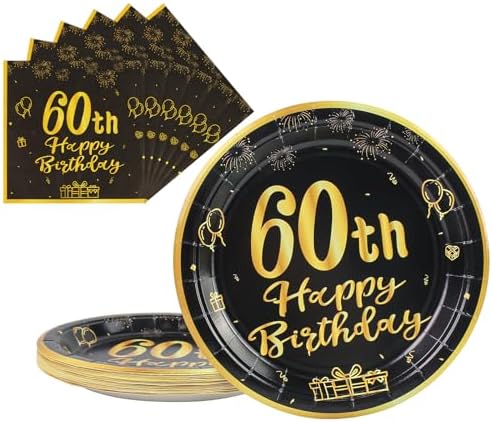 60th Birthday Plates And Napkins 50pcs 9 Black Party Decorations