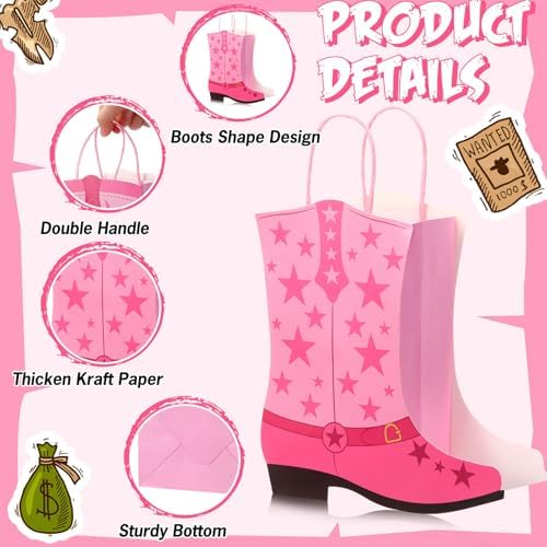 16 Pcs Western Boots Gift Bags with Handles