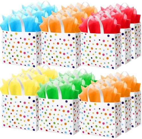 Wesnoy 20 Pack Rainbow Polka Dot Reusable Gift Bags
