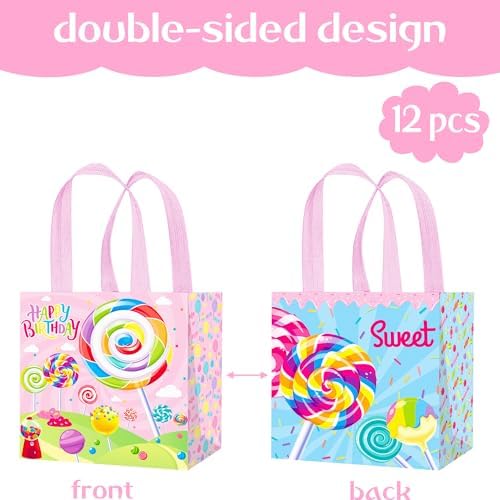Umoni Candyland Party Goodie Bags 12Pcs Lollipop Treat Tote Bags With Handles