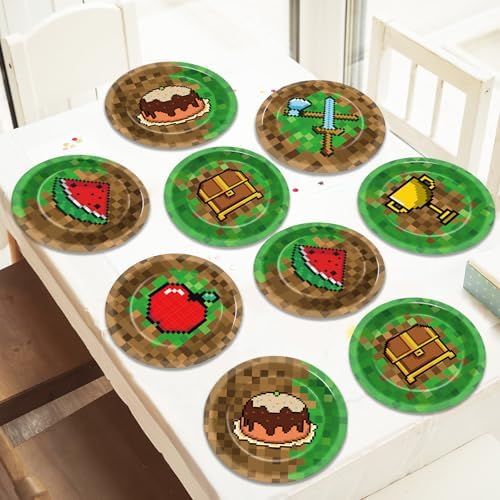 60Pcs Pixel Themed 7 Inch Party Plates for Gaming Events