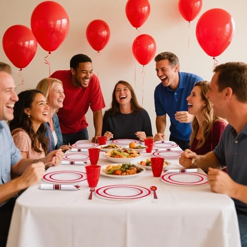 I00000 350 Pcs Clear Red Plastic Plates Set for Wedding Party