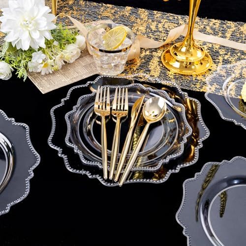 COLOSUS 350pcs Clear Plastic Plates Party Dinnerware Set
