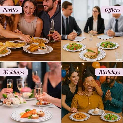 Ayas 60 Silver Rimmed Plastic Plates Set