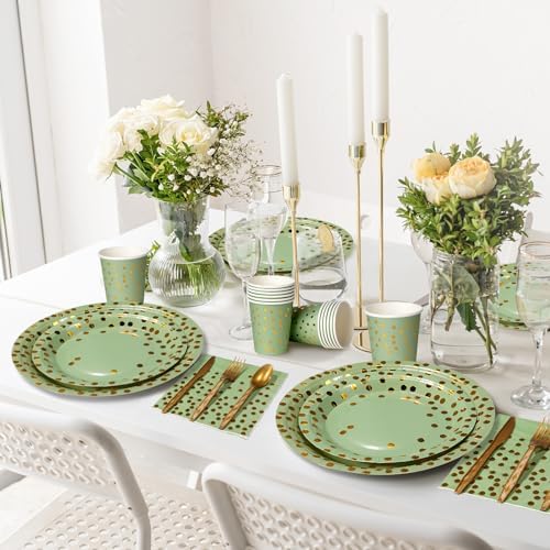 YIDAKO 350pcs Sage Green Plates and Napkins Set