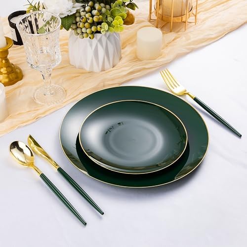 150 pcs Green Gold Plastic Utensils for 50 Guests