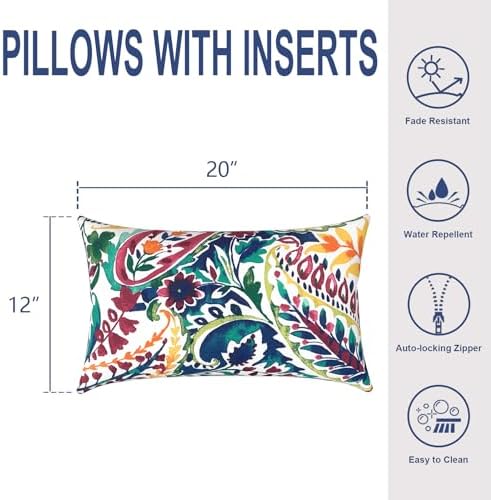 Vigour Paisley Lumbar Pillow Set 12x20 Inch Water Repellent Pack of 2