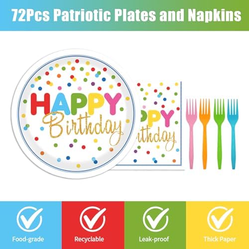 72Pcs Colorful Polka Dot Birthday Plates Napkins Set
