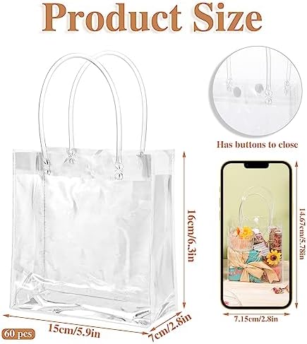 BESARME 60 Pack Clear Gift Bags with Handle