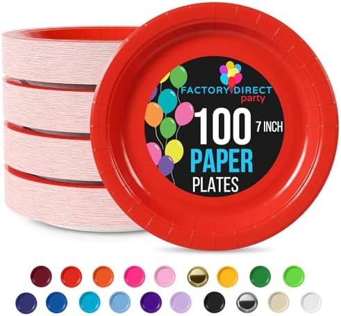 Exquisite Heavy Duty 7 Inch Red Paper Plates 100 Pcs Party Supplies