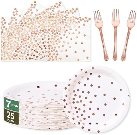Rose Gold Paper Plates and Napkins Set - Serve 25