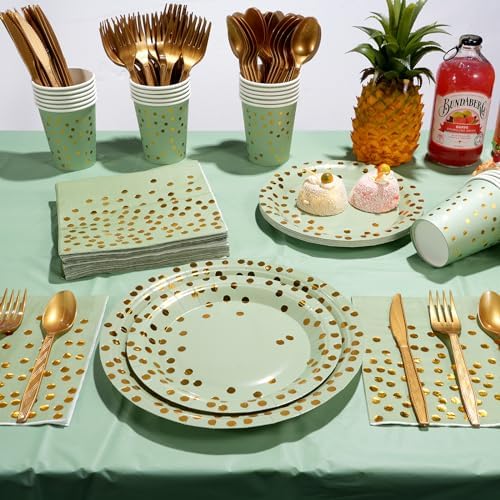 YIDAKO 350pcs Sage Green Plates and Napkins Set