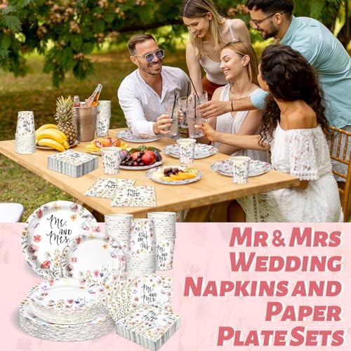 Zhehao 250 Pcs Mr And Mrs Bridal Shower Plates Napkins Set