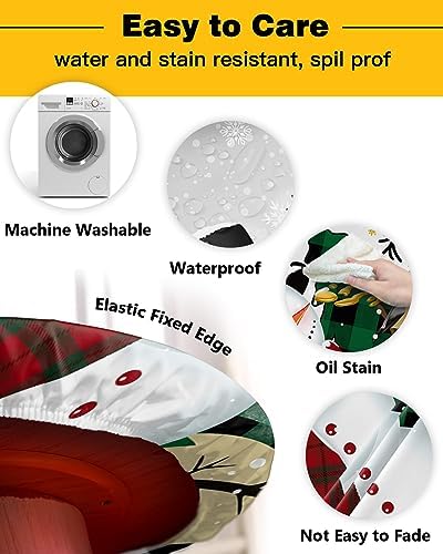 Winter Snowman Round Waterproof Table Cover Fitted Tablecloth