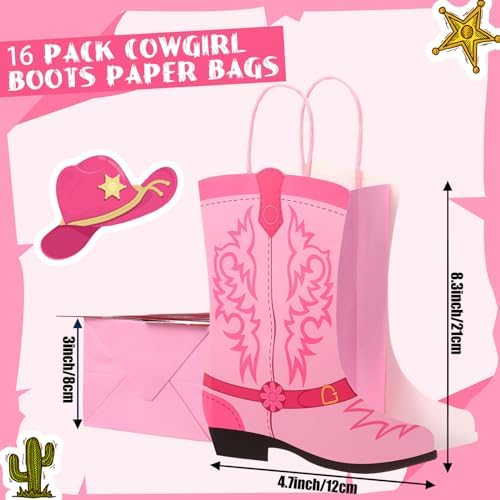 16 Pcs Western Boots Gift Bags with Handles