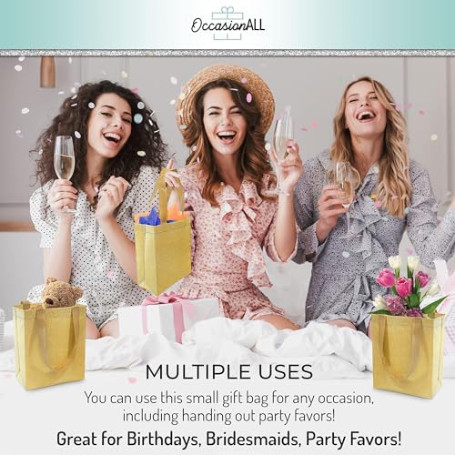 OccasionALL Gold Gift Bags 12 Pack with Handles