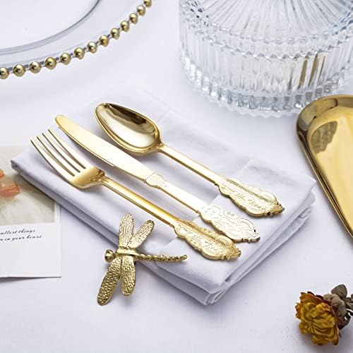 BUCLA 600 Pieces Gold Plastic Silverware Set