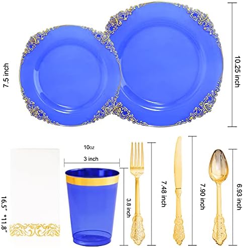 Nervure 175PCS Clear Blue Plastic Plates Set