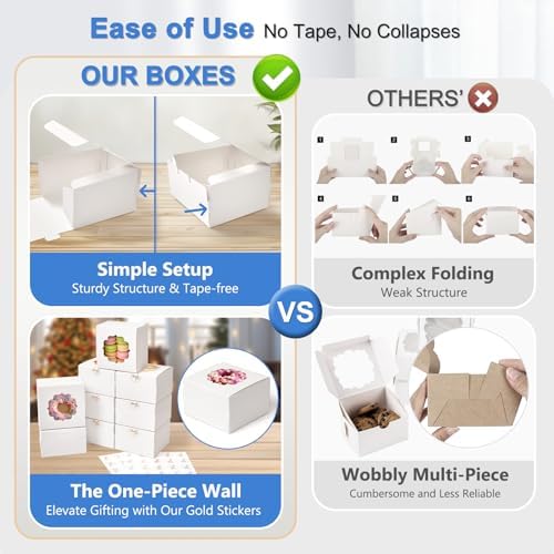 Shallive 4-Inch Cookie Boxes 25 Pcs White with Window