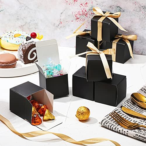 Jutom 100 Pcs Mini Favor Boxes Black Gold Ribbon Gift Wrapping