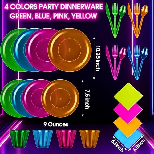 252 PCS Neon Party Supplies Set for 36 Guests