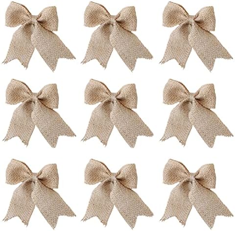 10 Pcs Natural Burlap Handmade Bowknot Decor