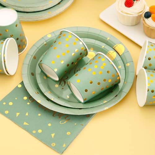 175 Pcs Sage Green Birthday Decorations Set