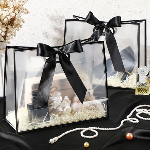 Aliceset 12 Pcs Clear Plastic Gift Bags with Handles Reusable