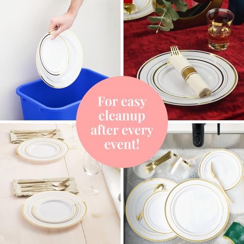 Prestee 50-Piece Gold Rimmed Plastic Plates Set