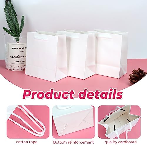 Rcybeo 50 Pack Mini White Gift Bags with Handles