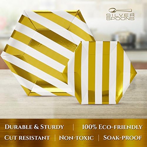 Silver Spoons Disposable Dinnerware Set Stripe Collection 18 Servings White Gold