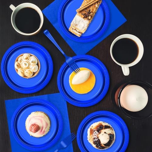 120 PCS Blue Plastic Plates 7 Inch Party Set