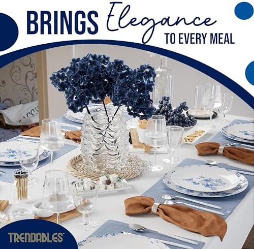 Trendables Blue Floral Plastic Plates 40 Pcs Set