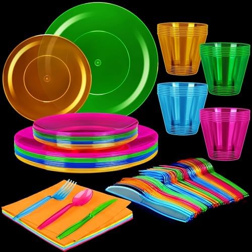 252 PCS Neon Party Supplies Set for 36 Guests