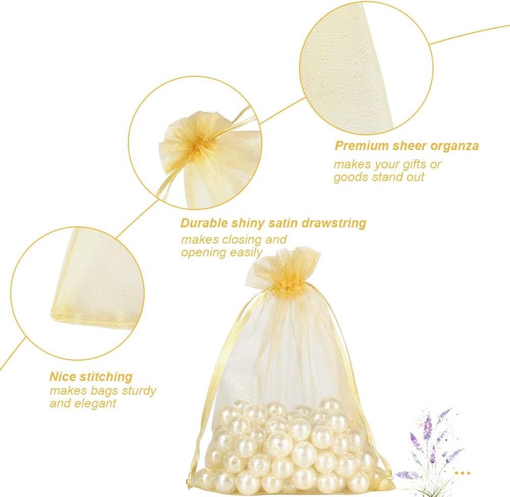 HRX Package 100pcs Gold Organza Drawstring Bags