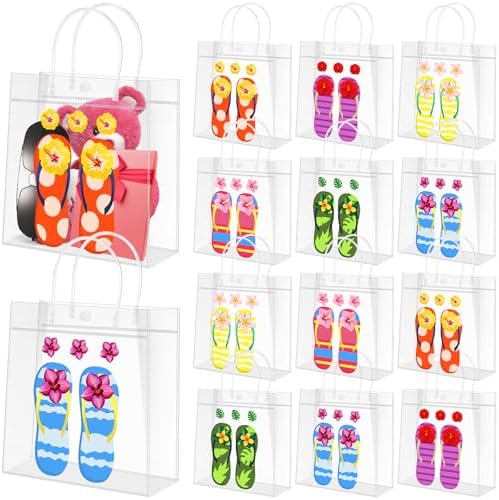 Kolldenn 36 Pcs Flip Flop Clear PVC Gift Bags with Handles