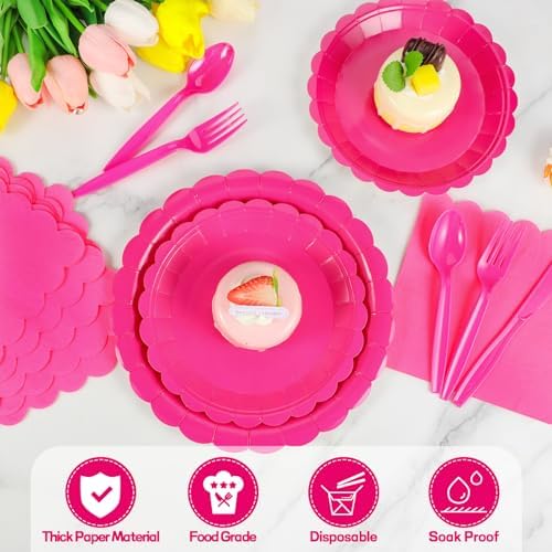 175 Pcs Hot Pink Party Plates Napkins Set